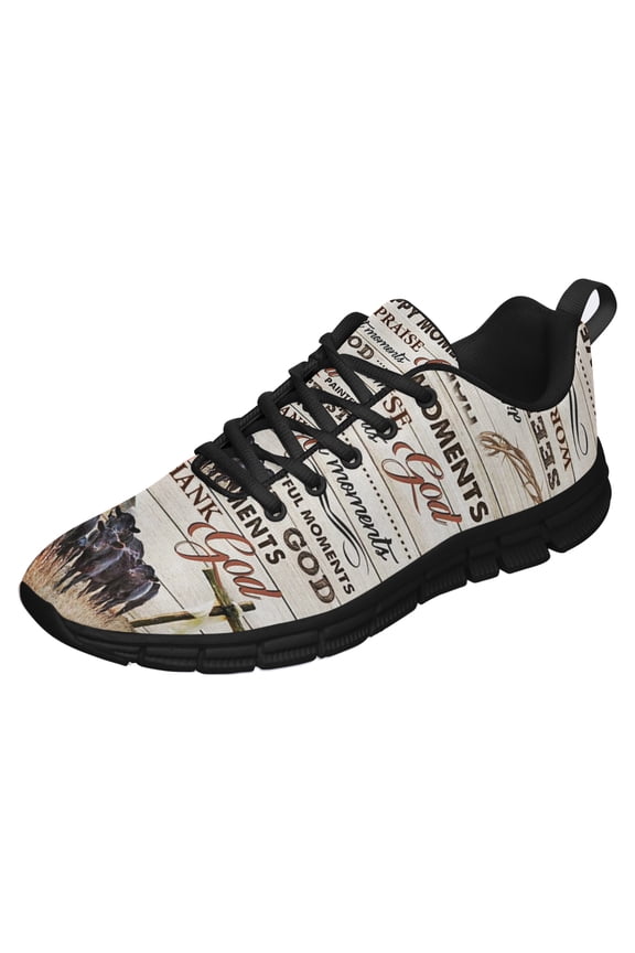 Every Moments Thank God Black Angus Christian Running Shoes Sneakers Mesh Black Size 3.5