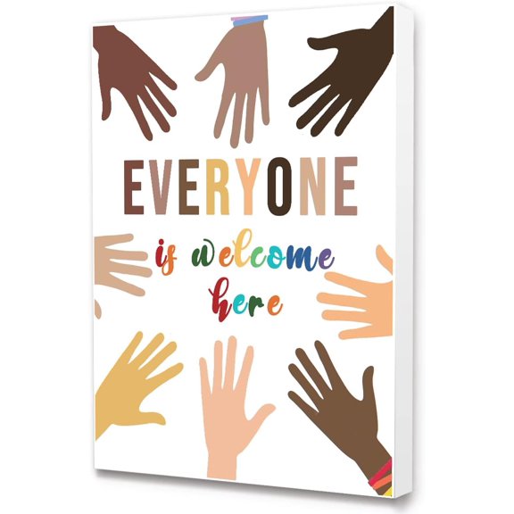 Every One is Welcome Here Canvas Framed Wall Art,Diversity Equality Inspirational Quote Canvas Wall Art Ready to Hang for Kids Teens Nursery/Classroom/School Wall Decor, 12" x 15"