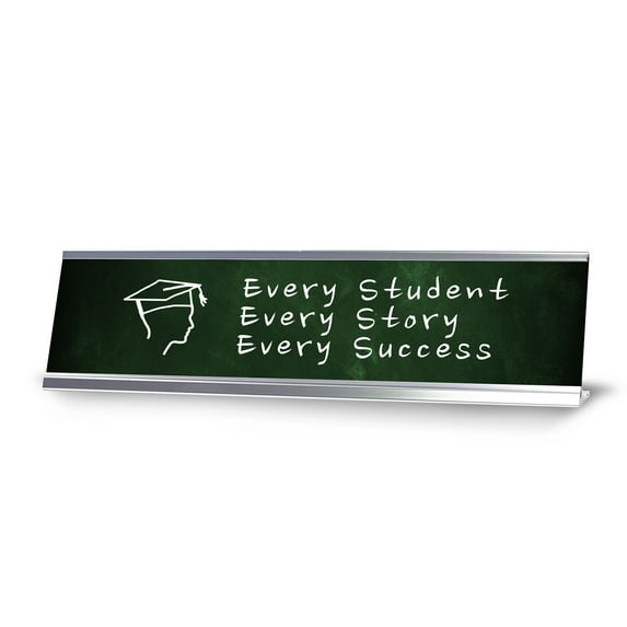 Every Student, Every Story, Every Success Silver Frame Desk Sign (2x8") | Classroom Special Needs Support