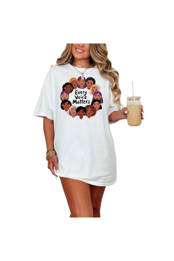 Every Voice Matters T-Shirt, Various Faces Circle Graphic Tee, Empowerment Shirt, Voices T-Shirt, Social Justice Tee, White Comfort Colors T-Shirt, Small