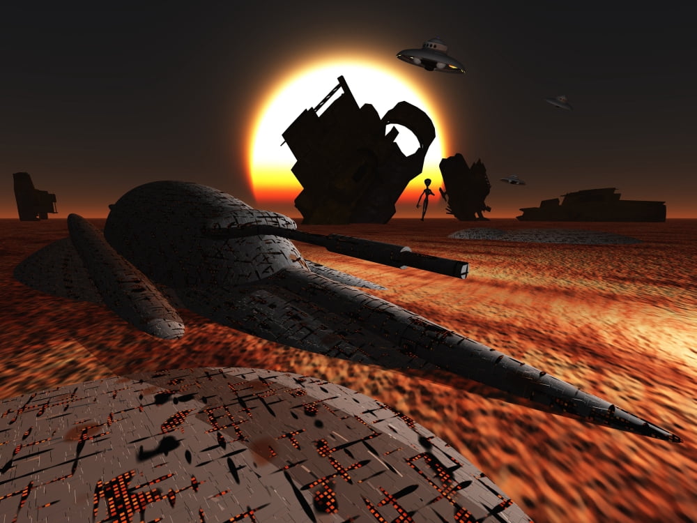 Every cosmic year space vessels from all worlds just disappear Canvas Art - Mark StevensonStocktrek Images (33 x 25)