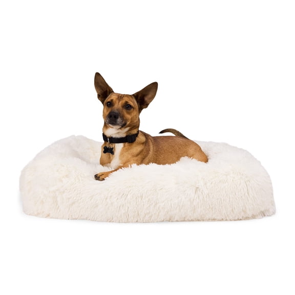 EveryYay Faux Fur Rectangle Dog Bed 32" L X 24" W X 6" H Cream