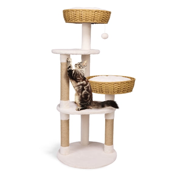 EveryYay Rattan All-in-One 4-Level Cat Tree 47.6" H Woven Rattan