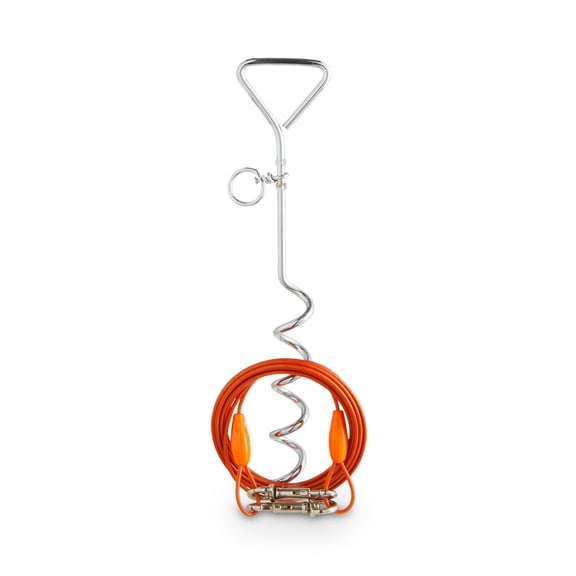 EveryYay Stretch Your Legs Trusty Tether Tie-Out Cable with Spiral Stake For Dogs up to 50 lbs. 20' ft. Medium