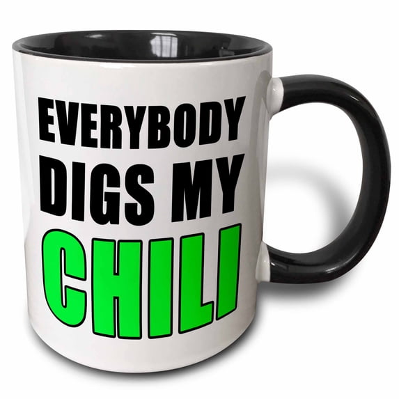 3drose, Everybody Digs My Chili Green, 15oz Two-tone Black Mug