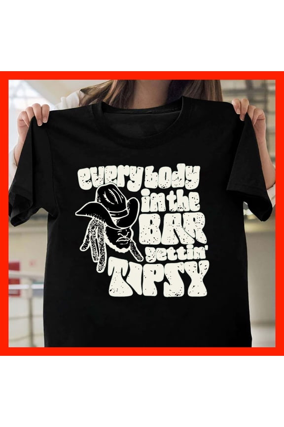 Everybody in the BAR Gettin' TIPSY Cowboy Hat Graphic T-Shirt Funny Country Music Bar Tee X787, for men and women, Extended Sizes Up to 5XL