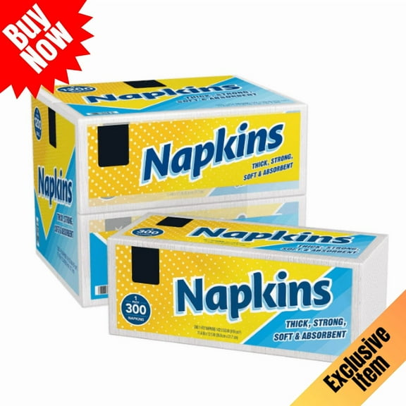 Everyday 1-Ply White Napkins, 300 Count per Pack, 4 Packs
