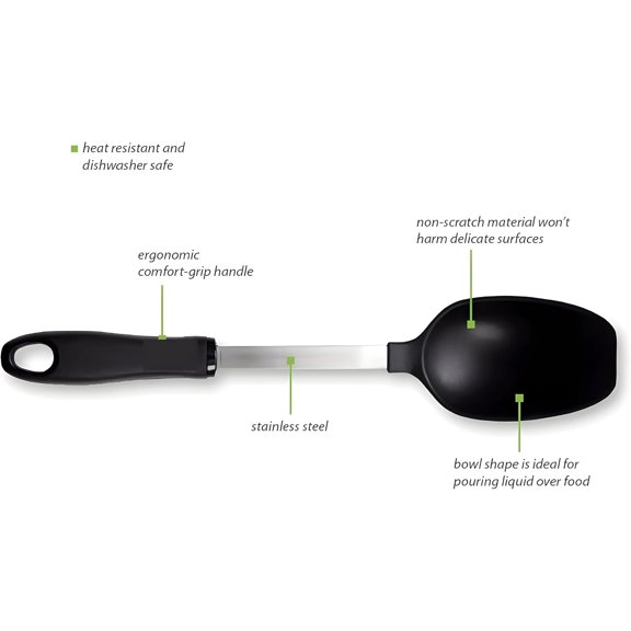 Everyday 13-Inch Flat Edge Basting Spoon Heat Resistant Nylon Head (Safe to 400F) with Stainless Steel Connection Safe for Nonstick & Ceramic Cookware, Durable Kitchen Spoon