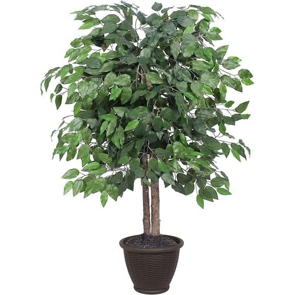 Everyday 4' Artificial Ficus Bush in a Brown Square Pot - Lifelike Home Or Office Decor - Premium Faux Potted Plant - Maintenance Free Ficus Plant