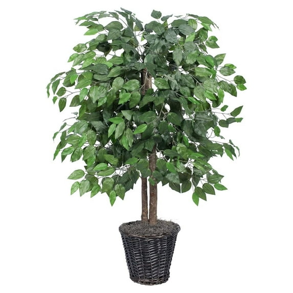 Everyday 4' Artificial Ficus Bush in a Rattan Basket - Lifelike Home Or Office Decor - Premium Faux - Maintenance Free Ficus Plant
