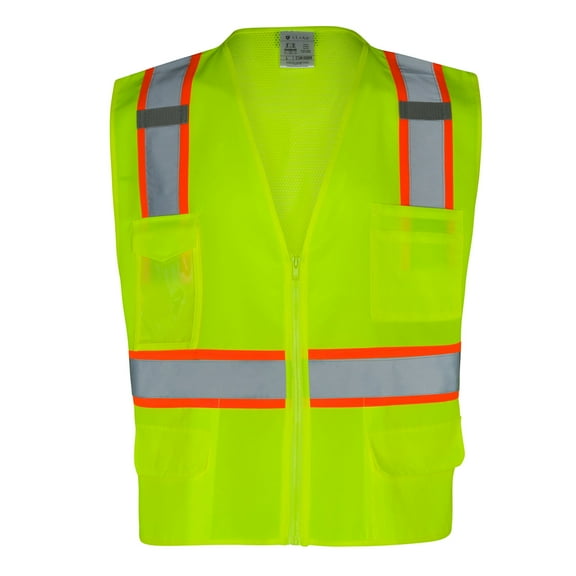 Everyday ANSI Class 2 Oxford Front Mesh Back 6 Pockets Zipper Vest (LIME)