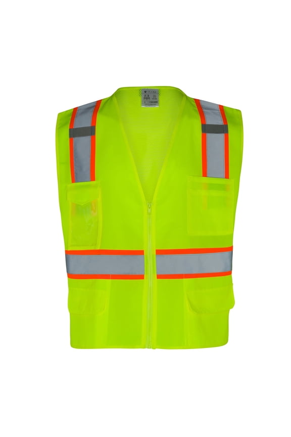 Everyday ANSI Class 2 Oxford Front Mesh Back 6 Pockets Zipper Vest (LIME)