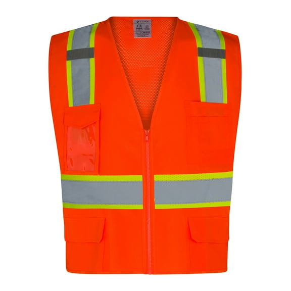 Everyday ANSI Class 2 Oxford Front Mesh Back 6 Pockets Zipper Vest (ORANGE)