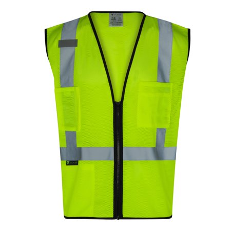 Everyday ANSI Class 2 with Black Trim 3 Pockets Zipper Vest (LIME)