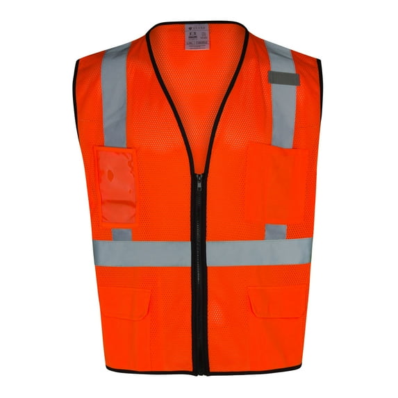 Everyday ANSI Class 2 with Black Trim with 5 Pockets Zipper Vest (ORANGE)