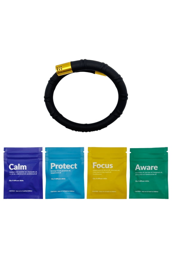 Everyday Adventure Bracelet  Black  4 Signature Aromatherapy Scents  Silicone Band + Hemp Travel Tote  Best Bee Brothers