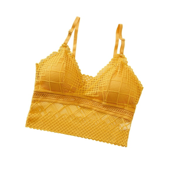 Everyday Bra Women Ladies Fashion Comfortable Breathable No Underwire Lace Bra Underwear V-Neck Pullover Bra Feature Hook and Eye Closure T-Shirt Bra Style Y-603 , Yellow One Size