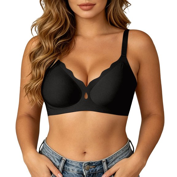 Everyday Bra Women Wireless Seamless Coverage Bra Light Support Non Straps Side Coverage Machine Washable Comfort Bralette,Black,32