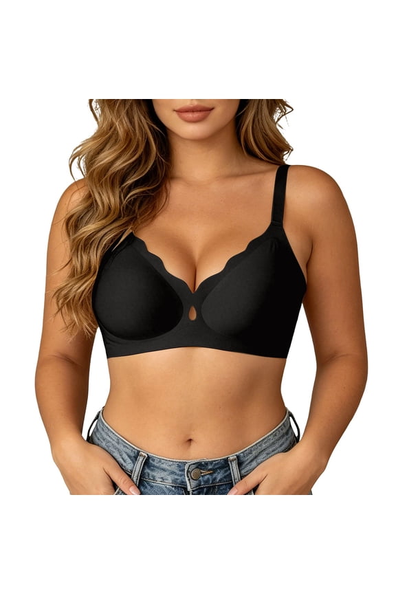 Everyday Bra Women Wireless Seamless Coverage Bra Light Support Non Straps Side Coverage Machine Washable Comfort Bralette,Black,32