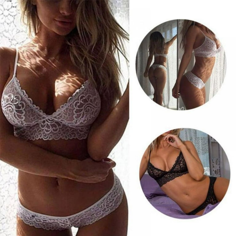 Everyday Bras, Sexy Lingerie Set Two Piece, Women's Comfort Strap Lace Bra,  Lingerie for Women, Panty Set, G-String