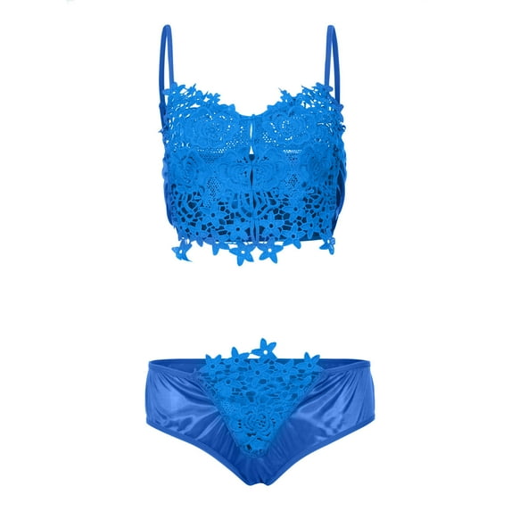 Everyday Bras for Women Big Mens Underwear 4x Sexy Lace Lingerie Set for Women Lace Bandeau Bra Set Non Lace Lingerie Set Bargain Finds Men Brief Men Brief Small Lace Pants Set High Waist Blue 2XL