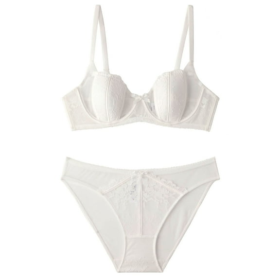 Everyday Bras Women Comfortable Sexy Thin Lace Underwear With Side Breathable Bra Set White XXL