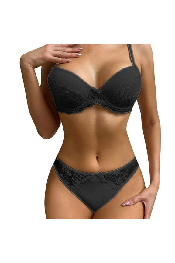 Everyday Bras for Women Lingerie for Women Two Piece Set Lace Head Mens Underwear Men Underwear Briefs Lace Bra Set Underwire Floral Lace Lingerie Set Lace Long Sleeve Lingerie Set for Black L