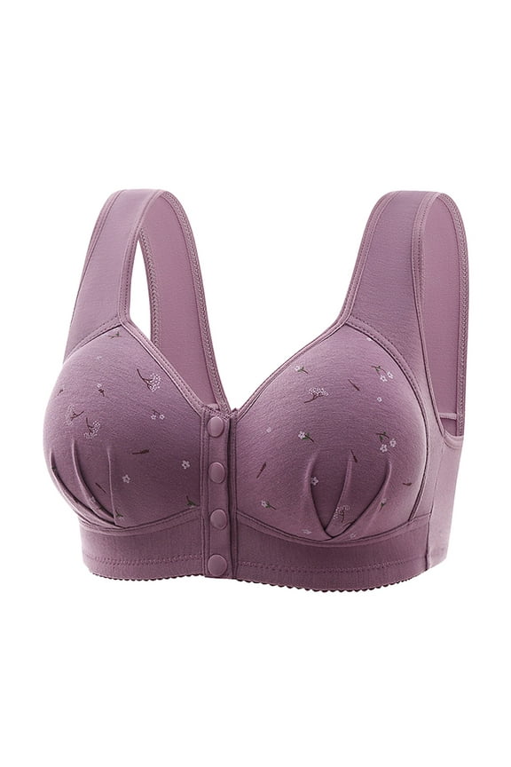 Everyday Bras for Women Wirefree Button Closure Floral Print Beauty Back Full Figure Bra Wide Shoulder Vest Comfy Breathable Workout Bras for Women -2 38