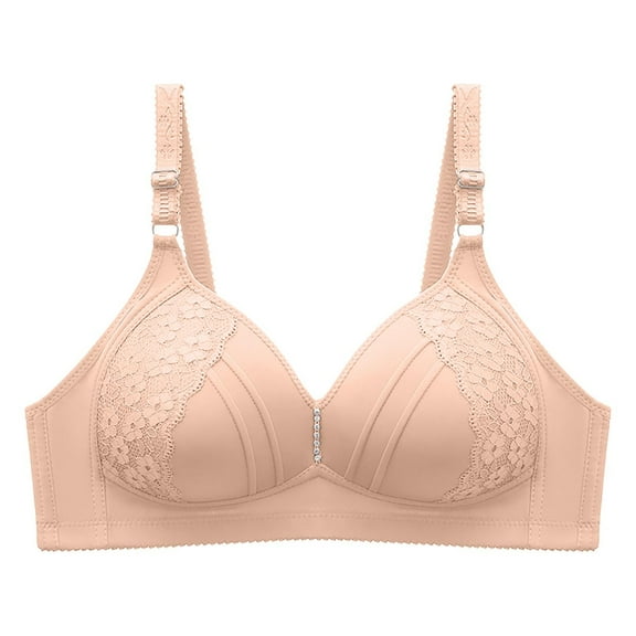 Everyday Bras Women's Comfortable And Sexy Large Cup Embroidery Without Steel Ring Bra Thin Cup Adjustable Bra Beige 95