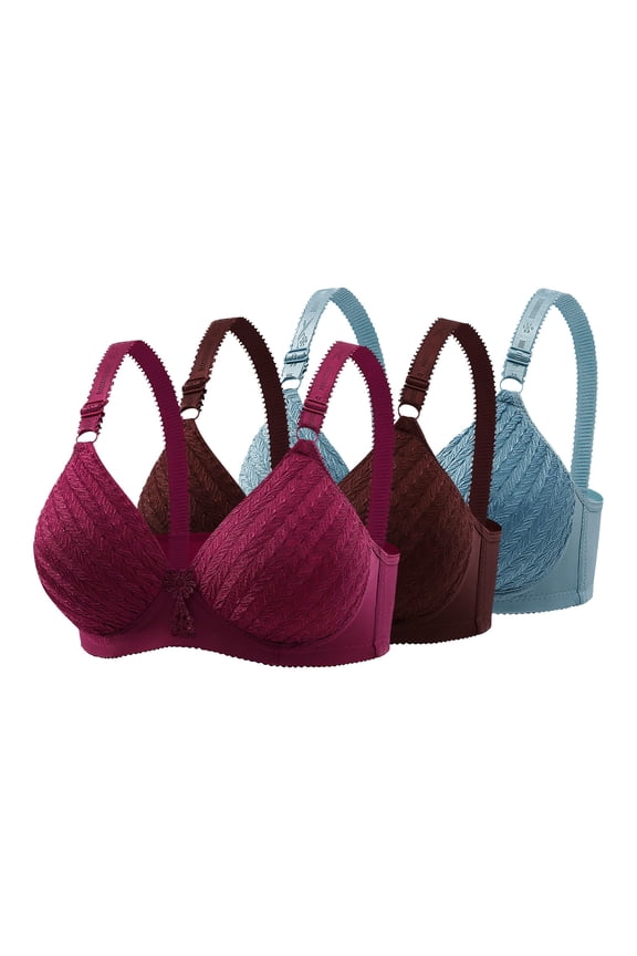 Everyday Bras for Women 3-Pack | Wirefree Comfort Bralette Light Support T-Shirt Bra B/C Cup Nylon Spandex Wine,Size 36