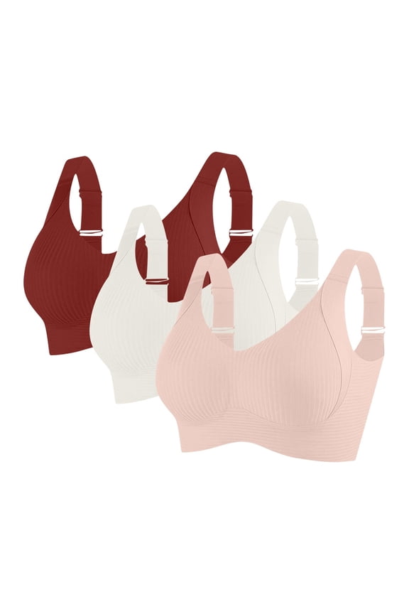 Everyday Bras for Women 3-Pack Wireless, Pink Light Support Sports Bra Ribbed Comfort for Yoga Lounge & Sleep,Size 3XL