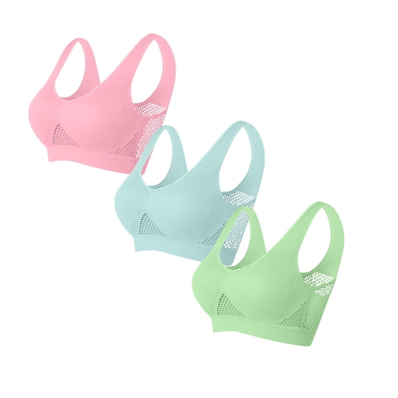 Everyday Bras for Women No Show - 3Pc Woman's Solid Color Gathered Together Large Size Daily Bra Underwear No Rims Green 4Xl