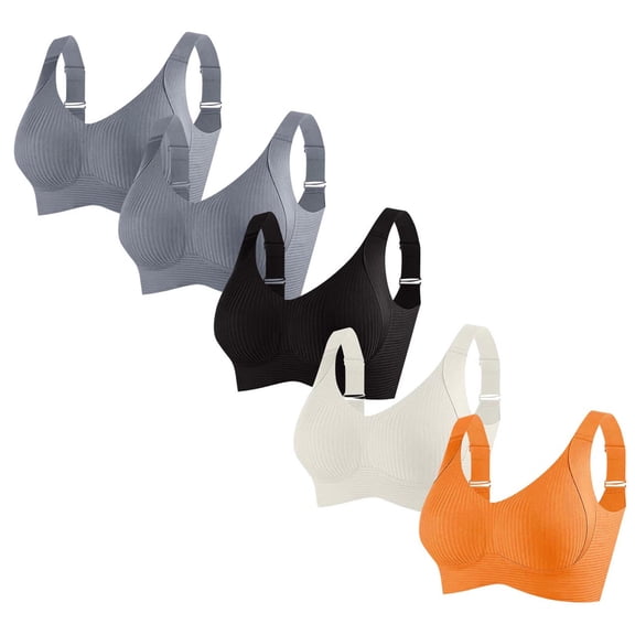 Everyday Bras for Women No Show - 5Pc Woman's Solid Color Gathered Together Large Size Daily Bra Underwear No Rims Orange Xxl