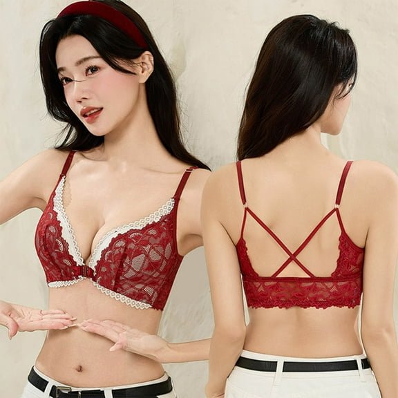 Everyday Bras for Women No Show - Women's Solid Color Backless Seamless Push-Up Beautiful Back Underwear Everyday Bras Red Xl