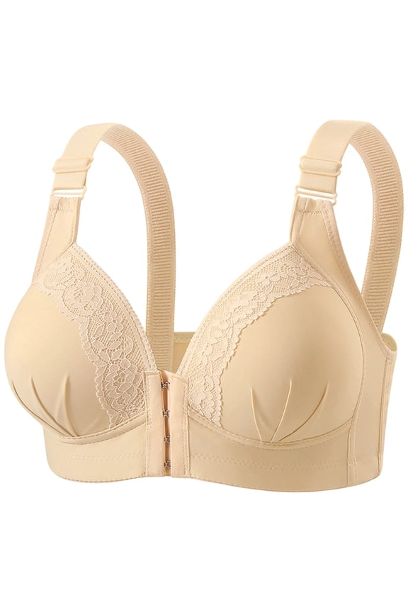 Everyday Bras for Women Plus Size - Ladies Solid Color No Steel Ring Push Up Everyday Bra Beige 44
