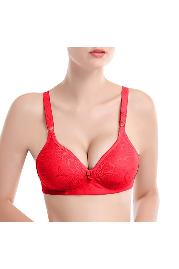 Everyday Bras for Women Pullover Bra Feature V-Neck Balconette Bra Style W-46 Red S