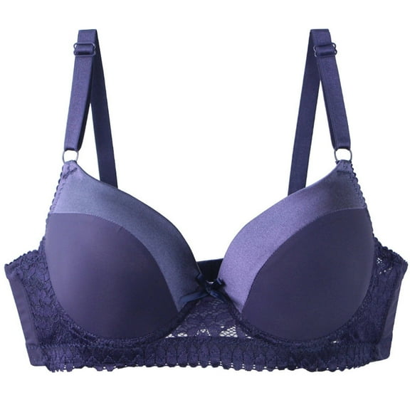 Everyday Bras for Women Supportive - Woman's Printing Gathered Together Large Size Daily Bra Underwear No Rims Dark Blue 95A