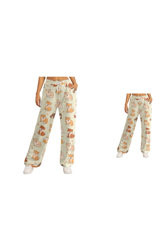 Everyday Casual Pants with Festive All-Over Print, Soft Stretch Flowy Fit Trousers for Daily Wear, Elastic Waistband Comfortable Relaxed Bottoms