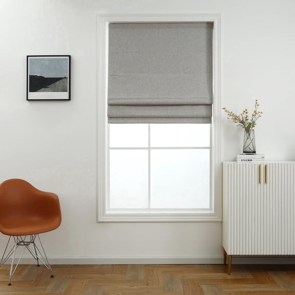 Everyday Celebration 100% Blackout Roman Shade-Belgian Linen Look Polyester Fabric, 23x64" Light grey