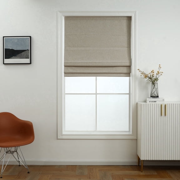 Everyday Celebration 100% Blackout Roman Shade-Belgian Linen Look Polyester Fabric, 23x64" Natural linen
