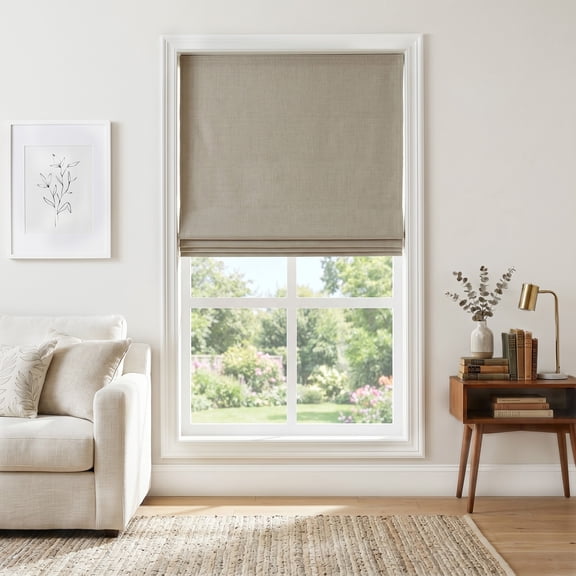Everyday Celebration 100% Blackout Roman Shade-Belgian Linen Look Polyester Fabric, 34x64" Natural linen