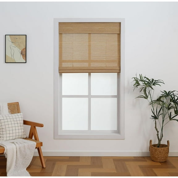 Everyday Celebration Cordless Bamboo Roman Shades – Light Filtering & Privacy, Pull-Down Window Shades for Indoor Use, 36" W X 72" H, (Natural)