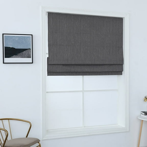 Cordless Room Darkening Roman Shades for Windows, Textured Woven Thermal Insulated Roman Blind