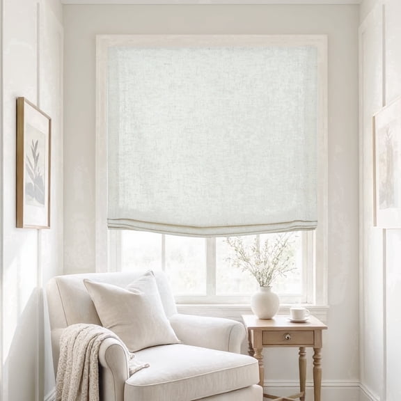 Everyday Celebration Light Filtering Relaxed Roman Shade,Cordless Hand-Operated Soft Fold Linen Blend Blind 23x64" Natural