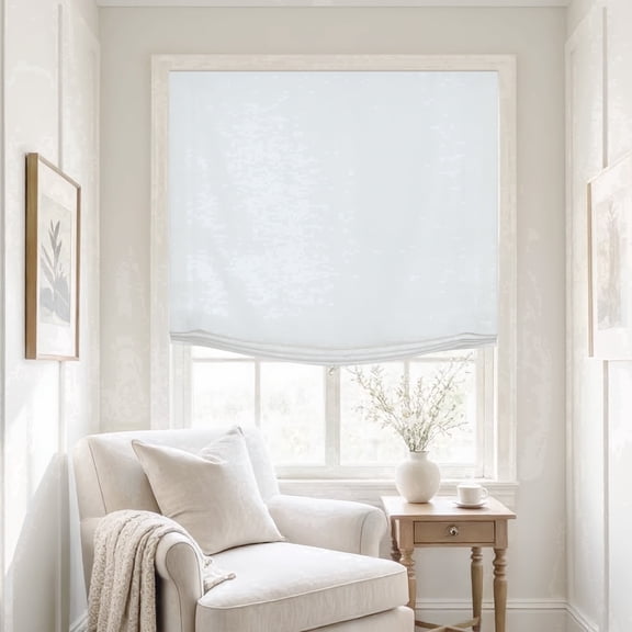 Everyday Celebration Linen Relaxed Roman Shade Cordless Light Filtering Linen Blend Roman Window Shades, White 33x64