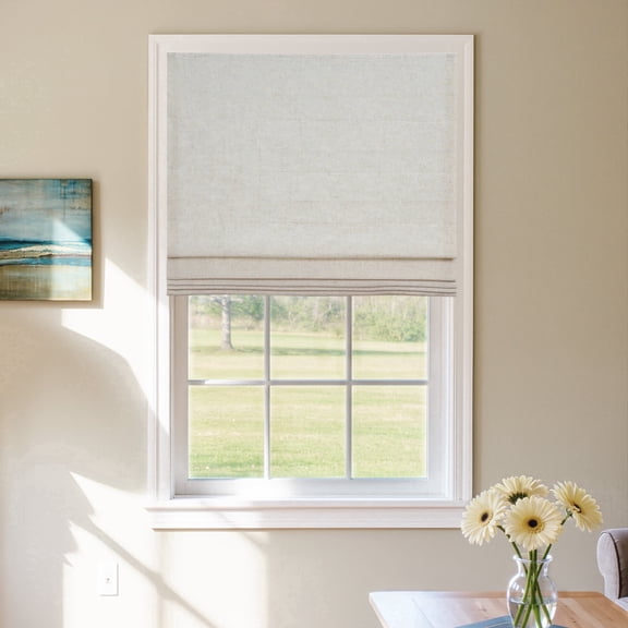 Everyday Celebration Linen Bliss Cordless Roman Shade Light Filtering Blended Liner, Easy Lift Hand,24x64" Natural