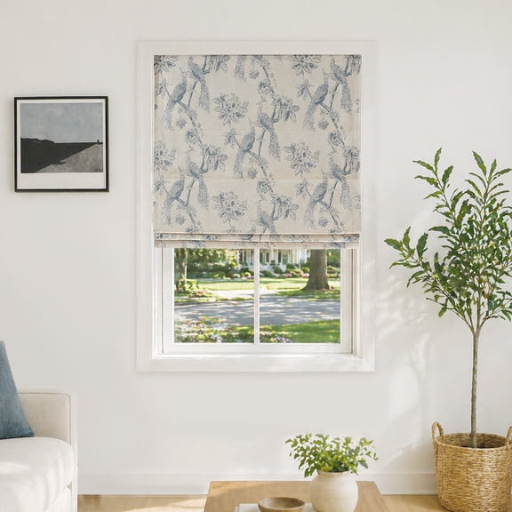 Everyday Celebration Linen Blend Peacock 100%Blackout Roman Shade 31x64" Blue