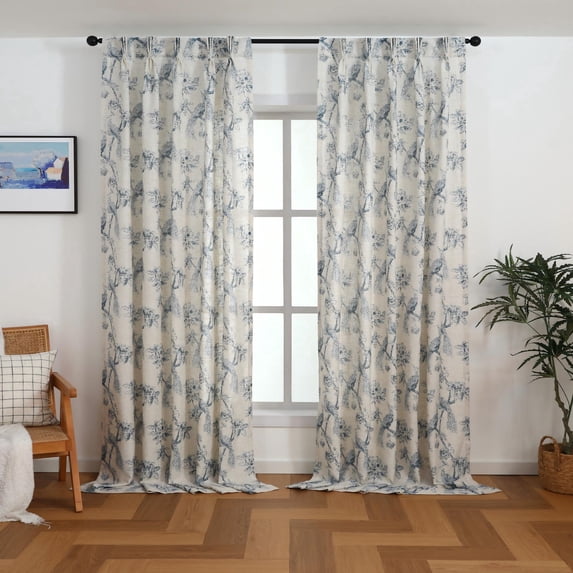 Everyday Celebration Peacock Print Room Darkening Pleated Panel W/Back tabs, 75x84"(2pcs) Blue