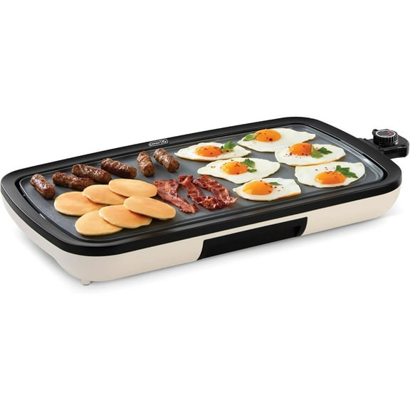 Everyday Ceramic Electric Griddle for Pancakes, Burgers, Quesadillas, Eggs & other on the go Breakfast, Lunch & Snacks with Drip Tray + Included Recipe Book, 20in, 1500-Watt - Cream