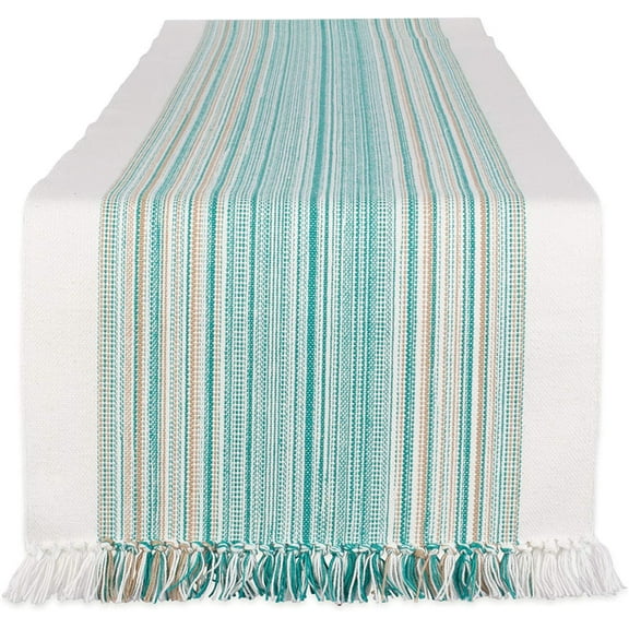 Everyday Collection Fringed Stripe Tabletop, Table Runner, 14x72, Teal